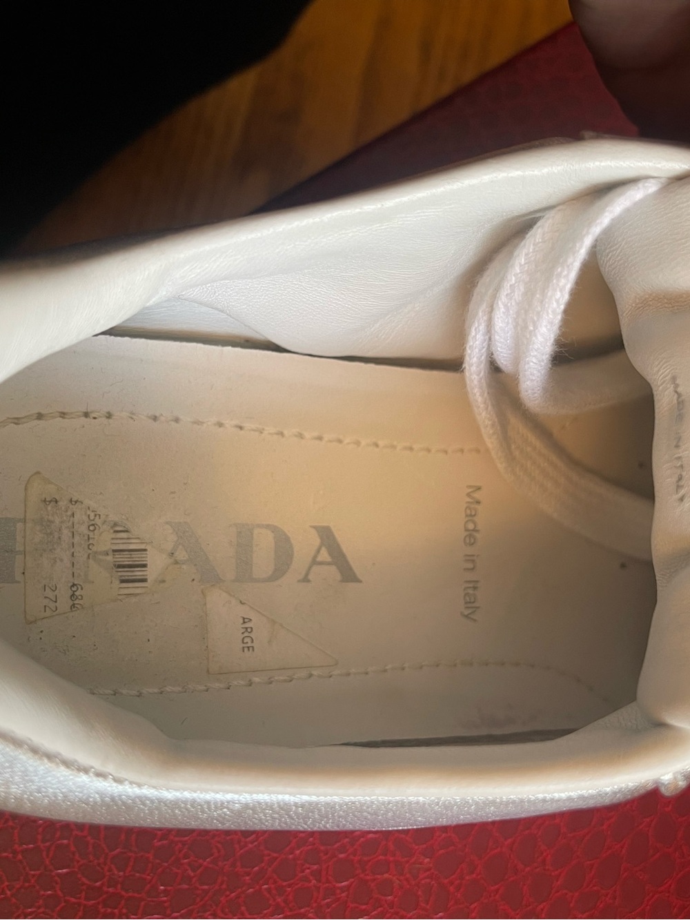 Prada | Embossed Metallic Sneakers in Silver - Picture 5 of 5